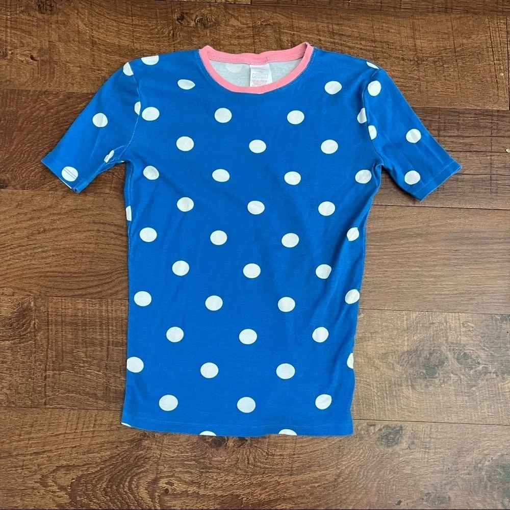 Mini Boden girls pajama set two 2 pieces Sz 14 blue white polka dots